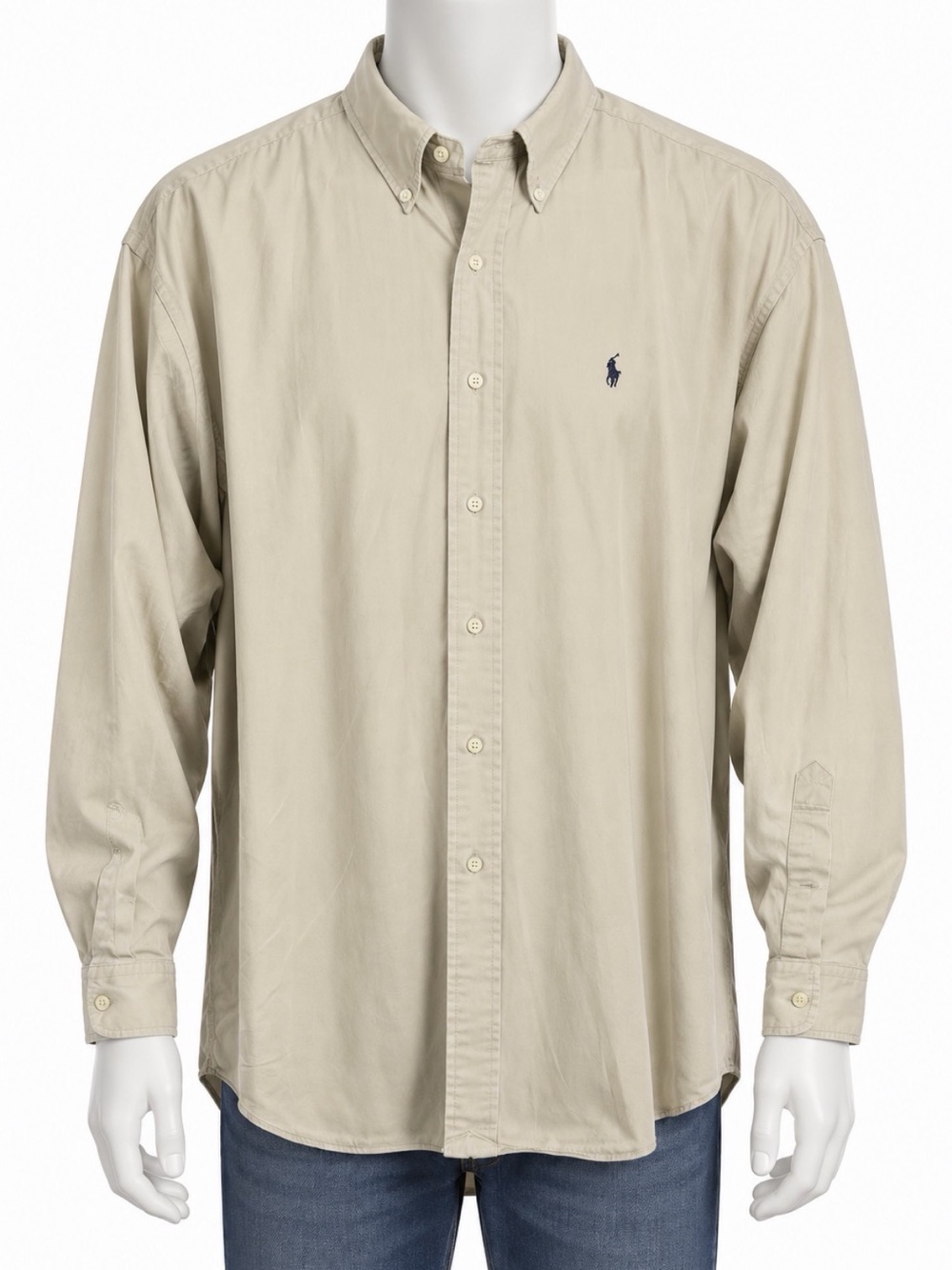 Ralph Lauren Blake Men’s XL Beige 100% Cotton Button Down Shirt Pony Logo